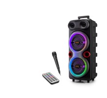 Bluetooth Karaoke Hoparlör Fm 2 X 8 Led’li Mikrofonlu Kumandalı 25.5 X 21 X 61 Cm - Siyah QS84