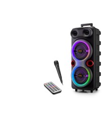 Bluetooth Karaoke Hoparlör Fm 2 X 8 Led’li Mikrofonlu Kumandalı 25.5 X 21 X 61 Cm - Siyah QS84