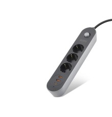 Termal Akım Korumalı Uzatma Kablosu 3 Priz + 2X Usb + Type-C Anahtarlı 2 M - Siyah SH4628