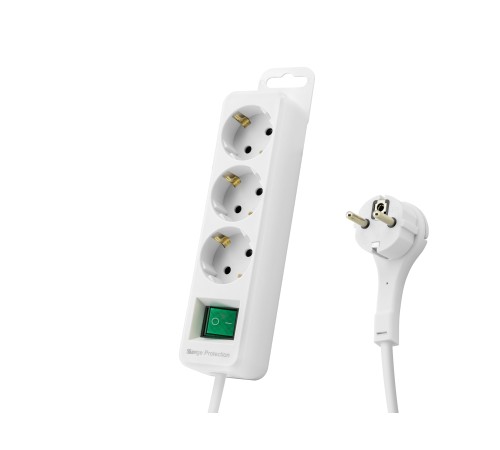 Akım Korumalı Uzatma Kablosu 3 Priz Anahtarlı 306 Joule 3G1.0Mm Tam Bakır 1.5M - Beyaz SPGF03