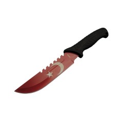 Ayyıldız MF033 RD Kırmızı Av Bıçağı 31cm - Testere Detaylı Bıçak, Oluklu, Kılıflı, Plastik Sap