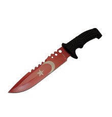 Bora Ayyıldız MF011 RD Kırmızı Av Bıçağı 31cm - Testere Detaylı Bıçak, Kılıflı, Plastik Sap