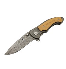 Browning 2-31 Damascus Kamp Çakı 19,5cm - Yarı Otomatik, Ahşap; Metal Sap
