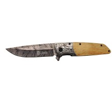 A2150C Kahve Kamp Çakısı 21cm- Manuel, Ahşap İşlemeli Sap