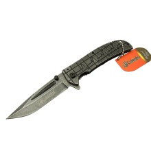 A777 Oluklu Eskitme Kamp Çakı Bıçağı 23 cm - Otomatik, Desenli Metal Saplı