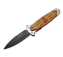 FS 11031 Kahverengi Kamp Çakı 20cm- Police İşlemeli, Ahşap Sap, Cam Kırma Aparatlı