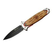 FS 11032 Kahverengi Kurtarma / Kamp Çakısı 20cm - Kartal İşlemeli Ahşap Sap, Cam Kırma Aparatlı