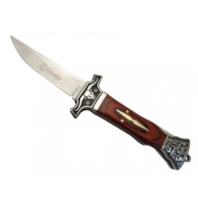 MA123A Kahverengi Kamp Çakı 22cm- Öküzbaşı İşlemeli, Ahşap Sap