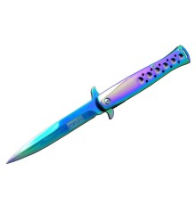 Tac-Force Tac Force Ti-Lite 1111 GK Gökkuşağı Kamp / Av Çakısı 23cm- Yarı Otomatik, Metal Desenli Sap