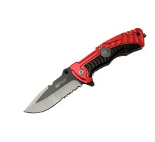 4-12-4 Kırmızı Kurtarma / Kamp Çakısı 21cm- Yarı Otomatik, Testere Detaylı, Cam Kırma Aparatlı