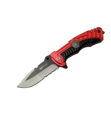 4-12-4 Kırmızı Kurtarma / Kamp Çakısı 21cm- Yarı Otomatik, Testere Detaylı, Cam Kırma Aparatlı