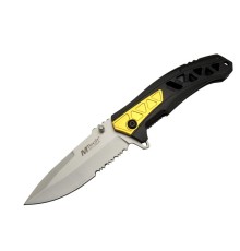 4191 Sarı Kamp Çakı 21cm - Yarı Otomatik, Testere Detaylı, Desenli Sap