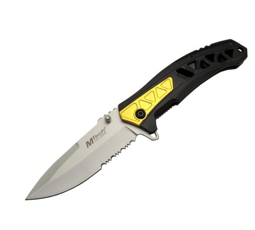 4191 Sarı Kamp Çakı 21cm - Yarı Otomatik, Testere Detaylı, Desenli Sap