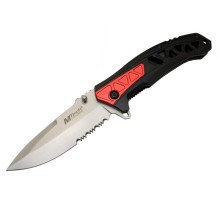 4192 Kırmızı Kamp Çakı 21cm - Yarı Otomatik, Testere Detaylı, Desenli Sap