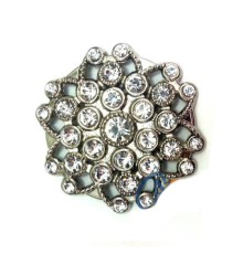 Taşlı Yuvarlak Broş, Sandık Süsü 4,5 cm - Nikel, 1 Adet