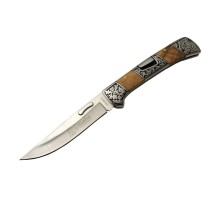A3159-D Kahverengi Kamp Çakı 23,5cm- Ahşap Sap, Kaplan İşlemeli