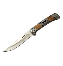 A3159-D Kahverengi Kamp Çakı 23,5cm- Ahşap Sap, Kaplan İşlemeli