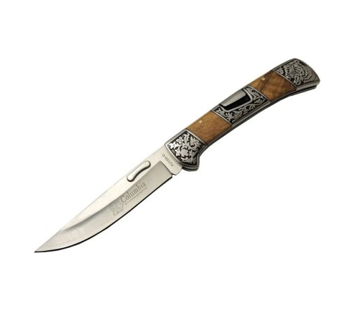 A3159-D Kahverengi Kamp Çakı 23,5cm- Ahşap Sap, Kaplan İşlemeli