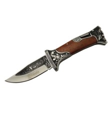 A3188-2 Geyik Desenli Outdoor Çakı 23 cm - İşlemeli Ahşap Saplı, Perçinli, Deri Kılıflı