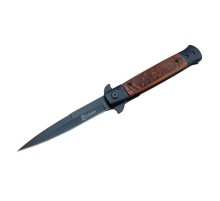 FS 902 Siyah Kamp Çakı 23cm- Yarı Otomatik, Ejderha Motifli Ahşap Sap