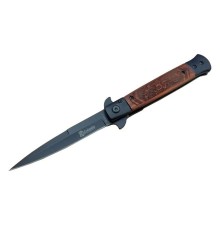 FS 902 Siyah Kamp Çakı 23cm- Yarı Otomatik, Ejderha Motifli Ahşap Sap