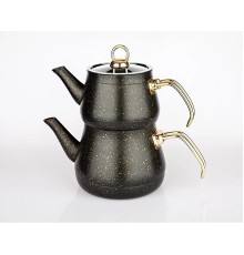 Metal Kulplu Cam Kapaklı Granit 3,5 L çaydanlık Takımı Siyah