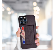 İPHONE 13 PRO MAX KARTLIKLI STANDLI  LÜX DERİ KILIF MOR