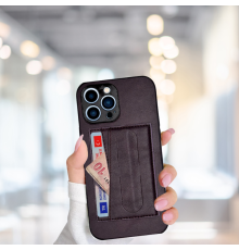 İPHONE 13 PRO MAX KARTLIKLI STANDLI  LÜX DERİ KILIF MOR