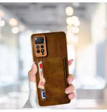 XİAOMİ NOTE 11 PRO KARTLIKLI STANDLI GLASE LÜX DERİ KILIF KAHVERENGİ