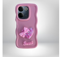 Tecno Camon 20 Pro  Renkli Kalp Kurdele Detaylı Simli Dalgalı Sweety Kılıf PEMBE