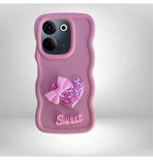 Tecno Camon 20 Pro  Renkli Kalp Kurdele Detaylı Simli Dalgalı Sweety Kılıf PEMBE