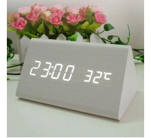Ücgen Ahşap Alarm Dijital Çalar Saat Beyaz