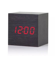 Küp Ahşap Alarm Dijital Çalar Saat Siyah Büyük Boy