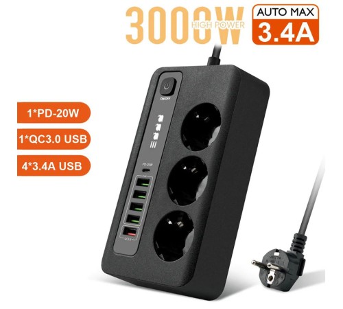 Akıllı Priz 6 lı Hızlı Şarj QC3.0 USB Port PD 38W BKL04EU Akıllı Priz 6 lı Hızlı Şarj QC3.0 USB Port PD 38W BKL04EU