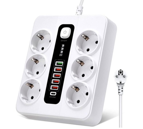 Akıllı Priz 6 lı Hızlı Şarj QC3.0 USB Port PD 38W BKL11EU Akıllı Priz 6 lı Hızlı Şarj QC3.0 USB Port PD 38W BKL11EU