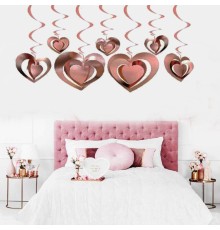 3 Boyutlu Spiralli Rose Renk Kalp şekilli Tavan Asma Süsü 12 Adet