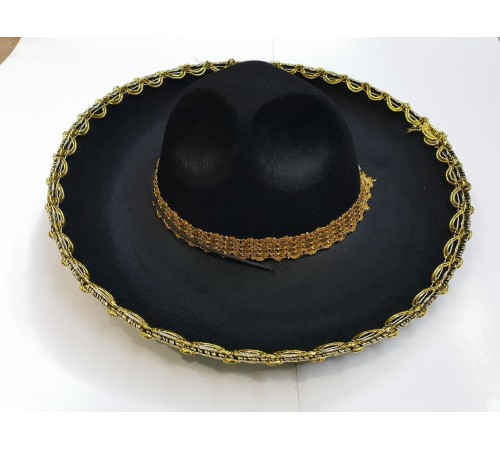 Altın Renk Şeritli Meksika Mariachi Latin Şapkası 55 cm Çocuk Altın Renk Şeritli Meksika Mariachi Latin Şapkası 55 cm Çocuk