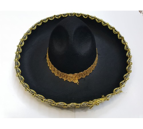 Altın Renk Şeritli Meksika Mariachi Latin Şapkası 55 cm Çocuk Altın Renk Şeritli Meksika Mariachi Latin Şapkası 55 cm Çocuk