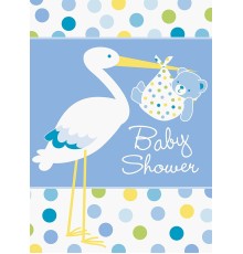 Baby Boy Stork Temalı Mavi Renk Baby Shower Davetiye 8 Adet