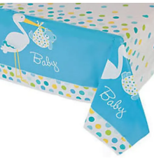 Baby Shower Masa örtüsü Baby Boy Stork Leylekli Mavi Masa örtüsü 137x274 Cm
