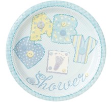 Baby Shower Yazılı Mavi Renk Erkek Parti Tabağı 8 Adet