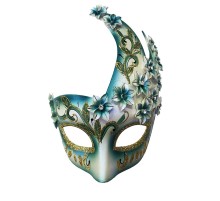 Çiçekli Orjinal Masquerade Harem Maskesi El İşlemeli Mavi Renk