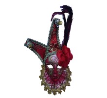 Çıngıraklı Dekoratif Tüylü Seramik Maske Kırmızı Renk