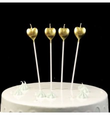 Çubuklu Metalize Kalp Mum Doğum Günü Mumu Gold 4 Adet