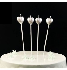 Çubuklu Metalize Kalp Mum Doğum Günü Mumu Gümüş