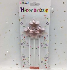 Çubuklu Metalize Yıldız Mum Doğum Günü Mumu Rose Gold