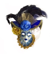 Güllü Dekoratif Seramik Maske Mavi Renk