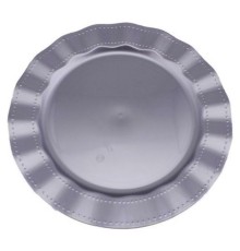 Gümüş Rengi Lüks Plastik Mika Yuvarlak Tabak 26 cm 6 Adet