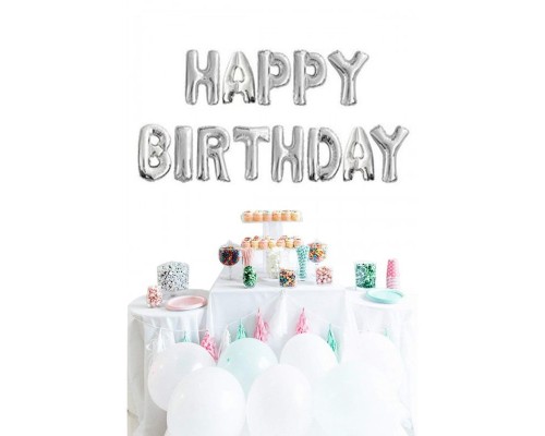 Gümüş Renk Happy Birthday Folyo Doğum Günü Balonu 35 Cm