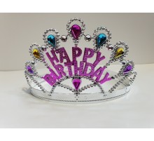 Gümüş Renk Happy Birthday Yazılı Doğum Günü Tacı 60 cm